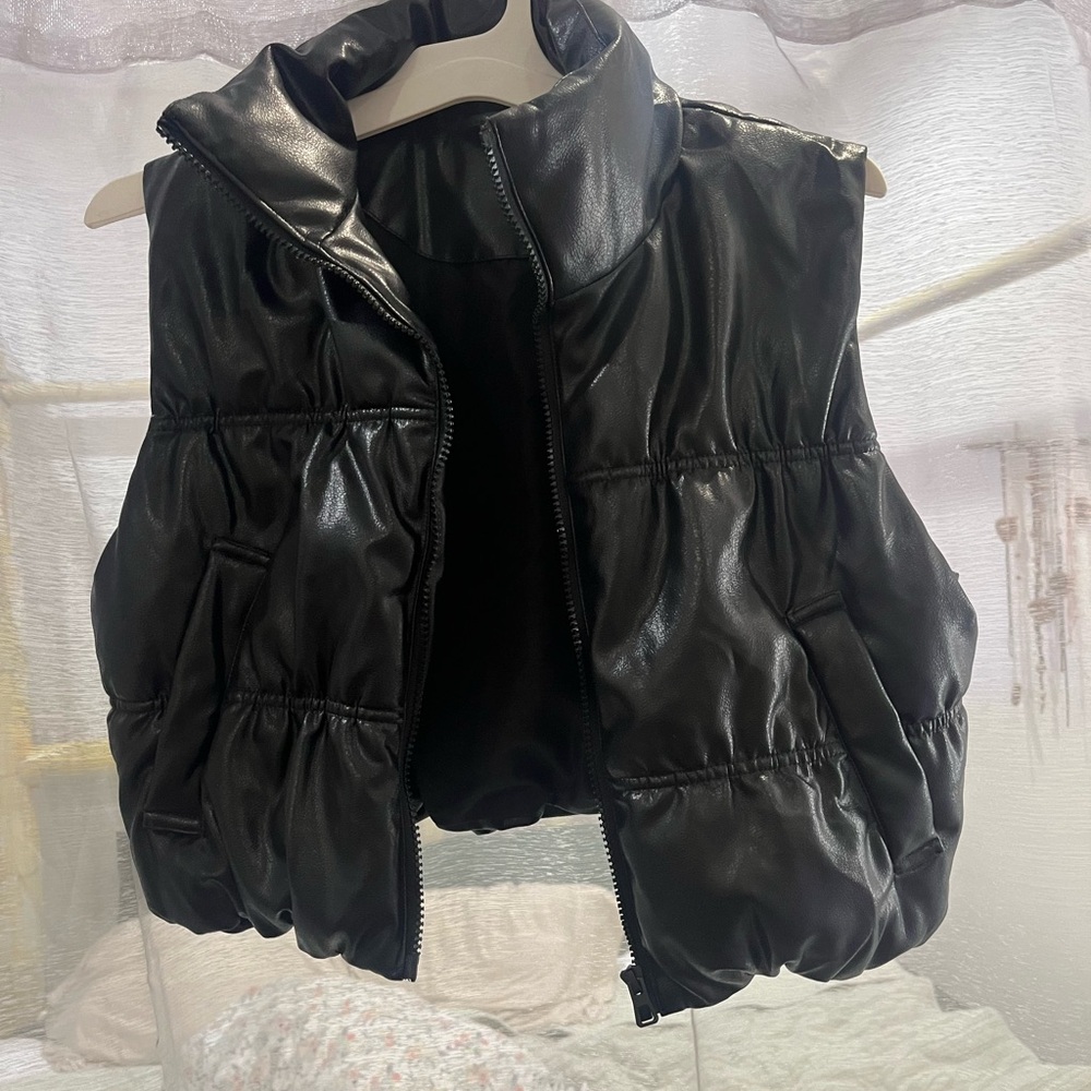 H&M Black Faux Leather Puffer Vest